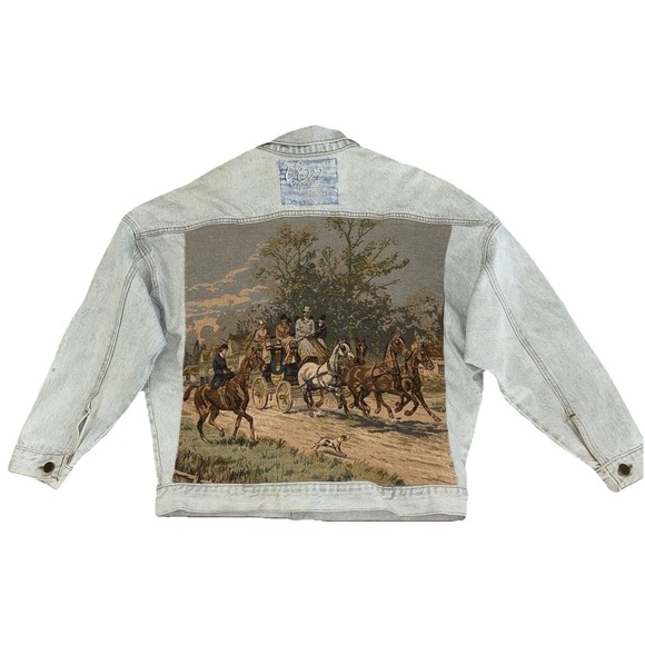 Vtg '91 Von Ehrenpreis Tapestry‎ Denim Jacket Women's L Blue Coach New Hope PA